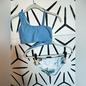 NWOT Queenstyle Girls One-Shoulder Bikini Set Two-Piece Swimsuit Blue Ink 9–10